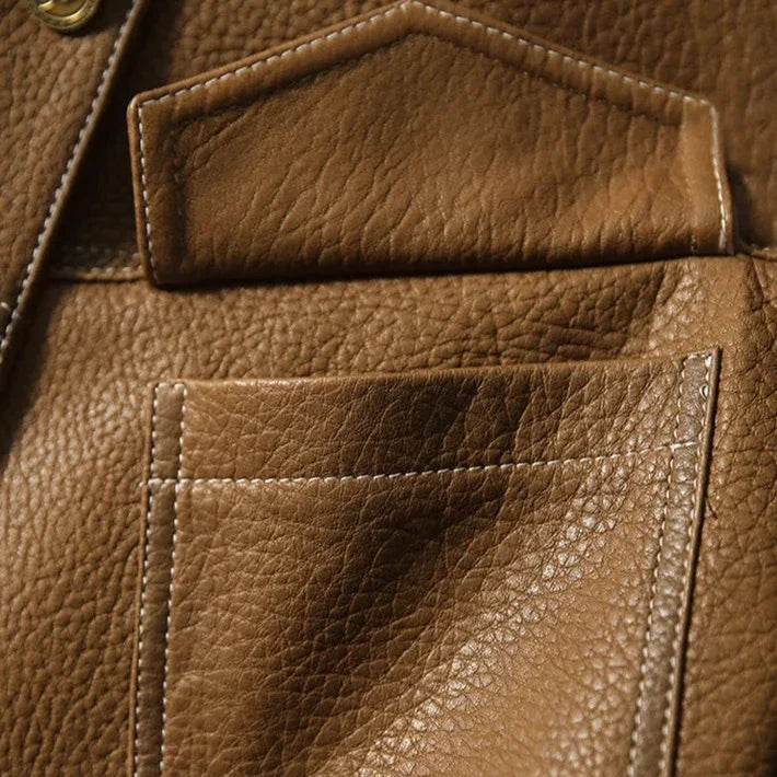 Dietlinde | Notch Lapel Leather Jacket with Patch Pockets