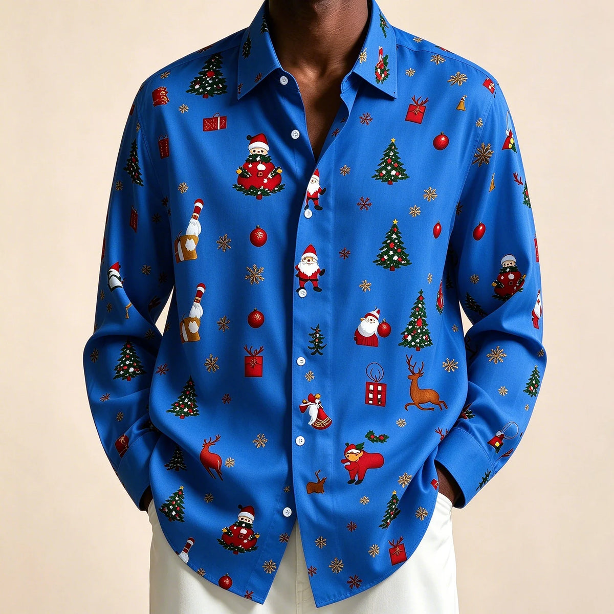 Preston | Festive Christmas Blouse with Santa Print for Men