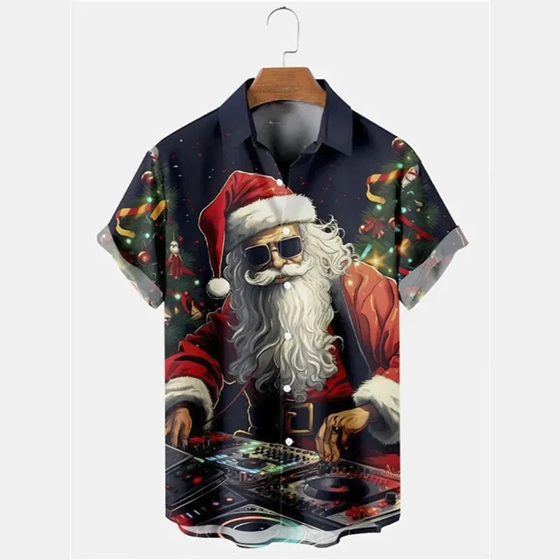 Bodhi | Printed Button-Down Short Sleeve Christmas Blouse for Men