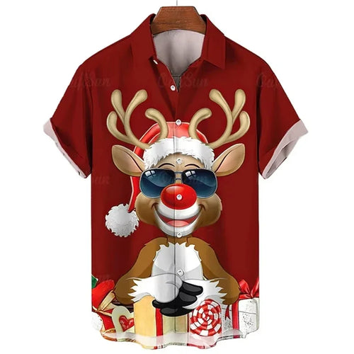 Carter | Short Sleeve Christmas Blouse with Santa Print for Men