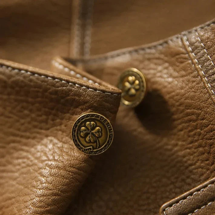 Dietlinde | Notch Lapel Leather Jacket with Patch Pockets
