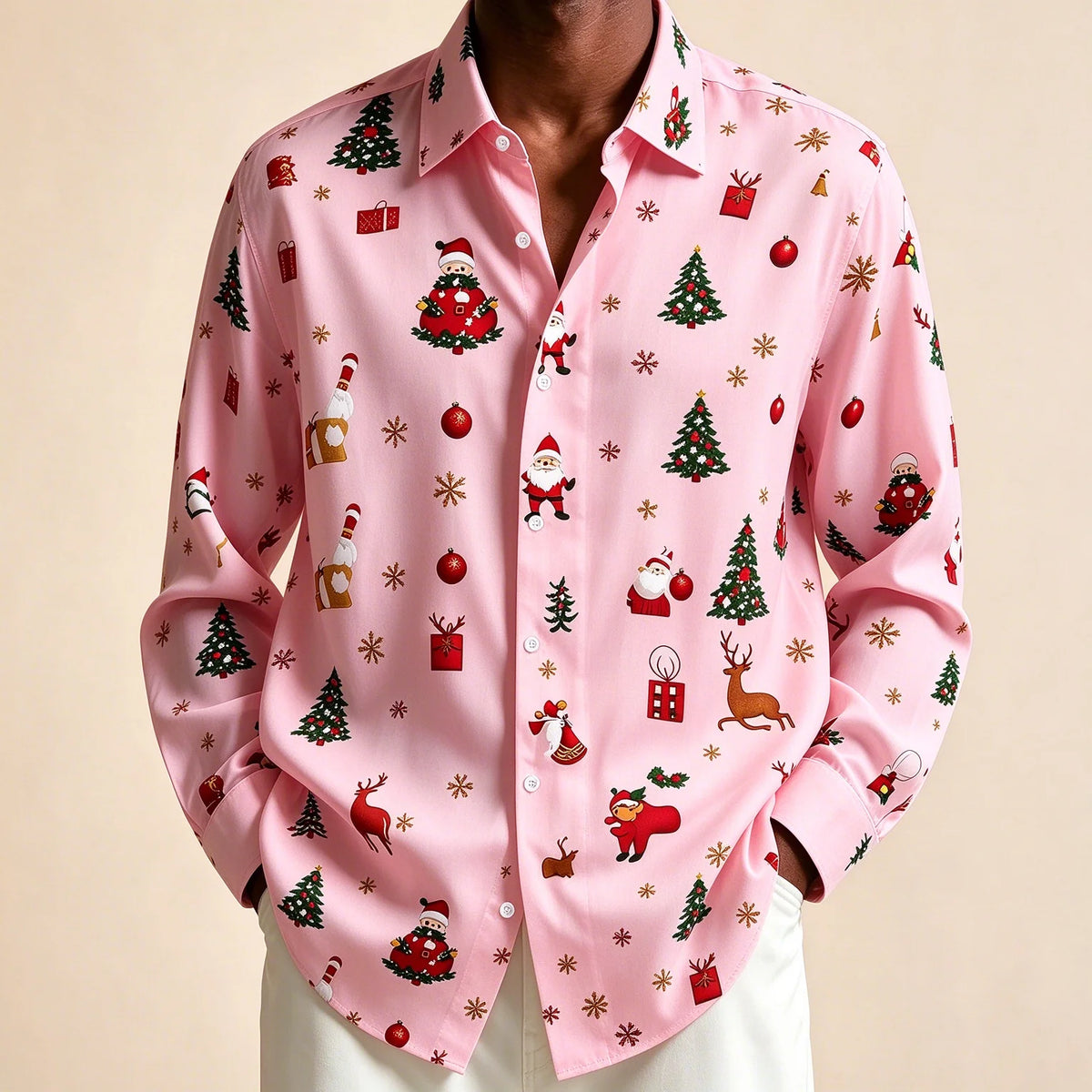 Preston | Festive Christmas Blouse with Santa Print for Men