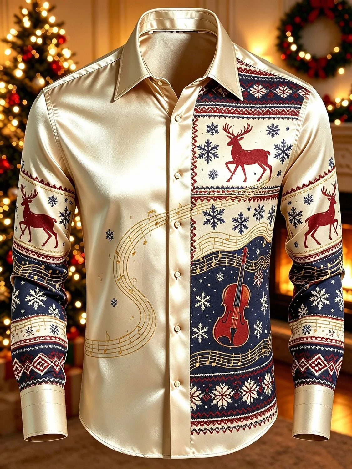Jurriaan | Reindeer Print Button-Down Christmas Blouse for Men