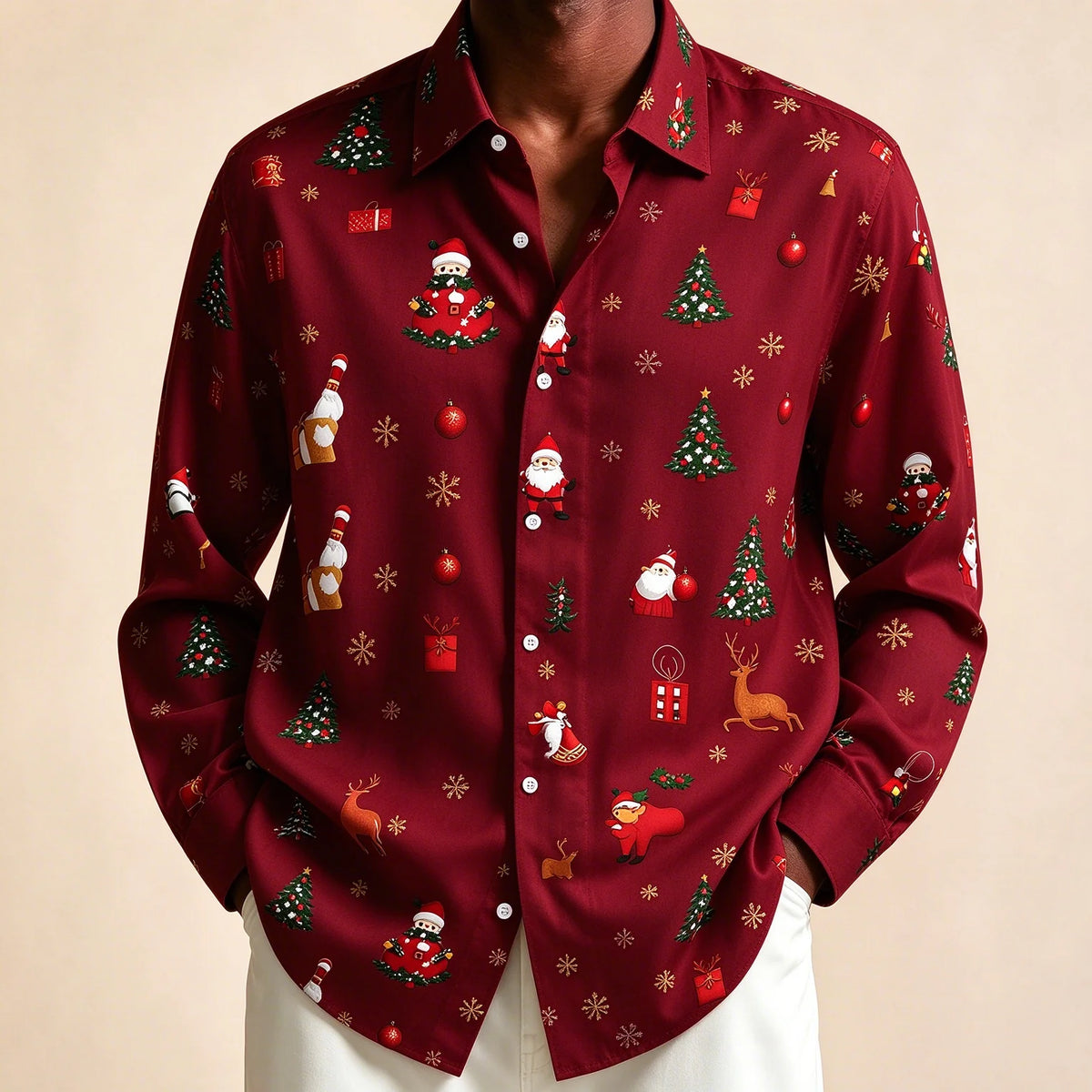 Preston | Festive Christmas Blouse with Santa Print for Men