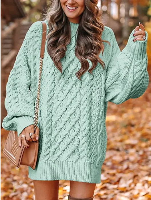 Winnifred | Cable Knit Sweater Dress with Balloon Sleeves