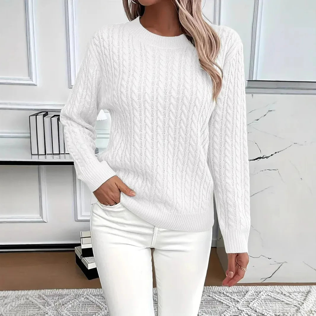 Dagmar | Cable Knit Sweater Round Neck Pullover for Women