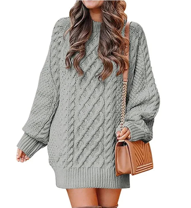 Winnifred | Cable Knit Sweater Dress with Balloon Sleeves