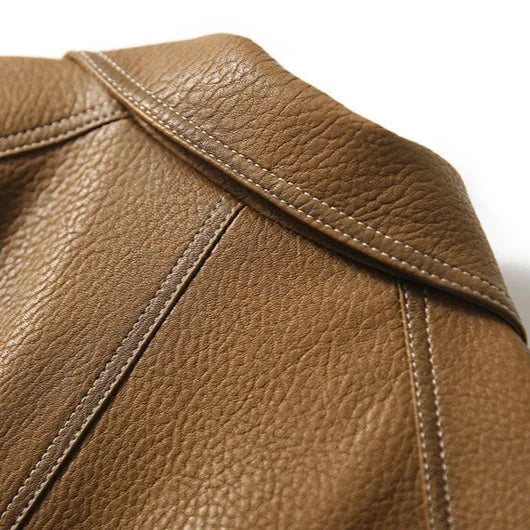 Dietlinde | Notch Lapel Leather Jacket with Patch Pockets