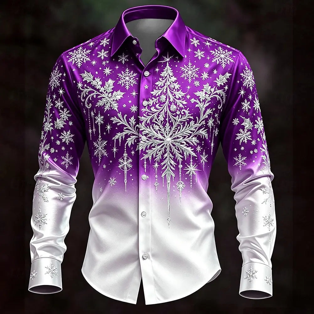 Bauke | Ombre Snowflake Print Button-Down Christmas Blouse