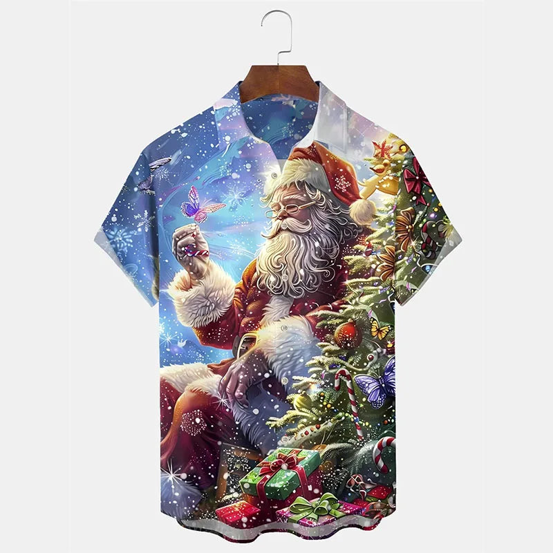Bodhi | Printed Button-Down Short Sleeve Christmas Blouse for Men