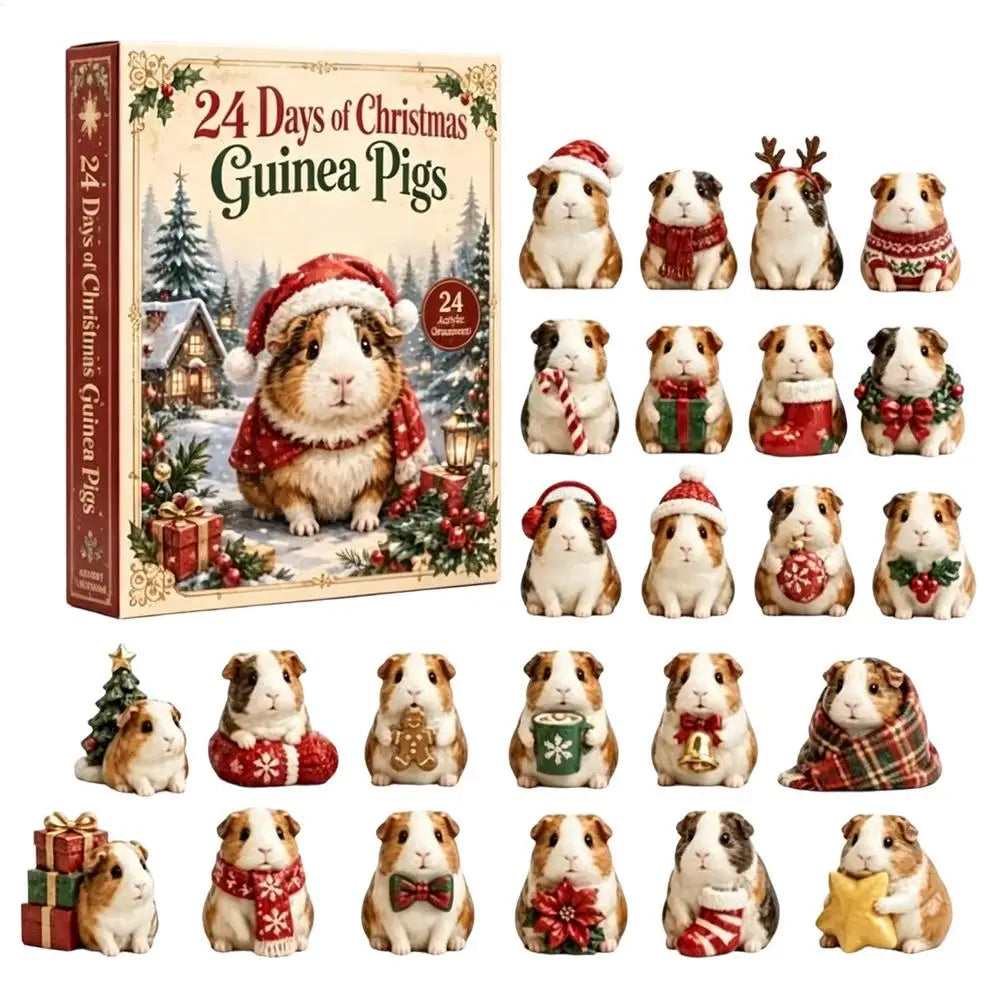 GUINEA PIG ORNAMENT ADVENT CALENDAR – 24 CLEAR ACRYLIC PIECES