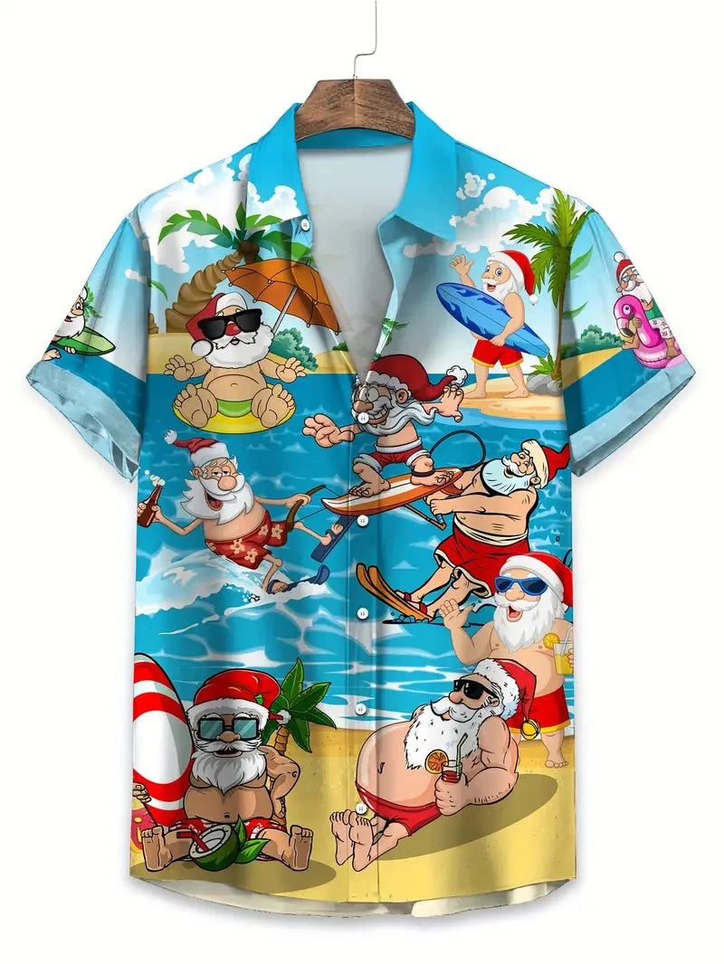 Hannes | Printed Button-Down Short Sleeve Christmas Blouse