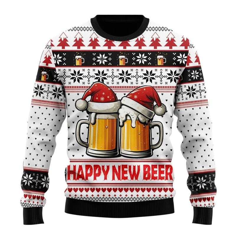 Dexter | Beer Print Crew Neck Christmas Sweater for Men