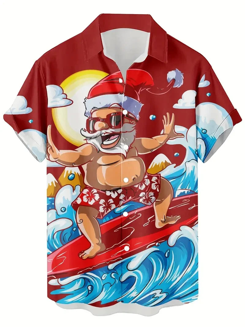 Hannes | Printed Button-Down Short Sleeve Christmas Blouse