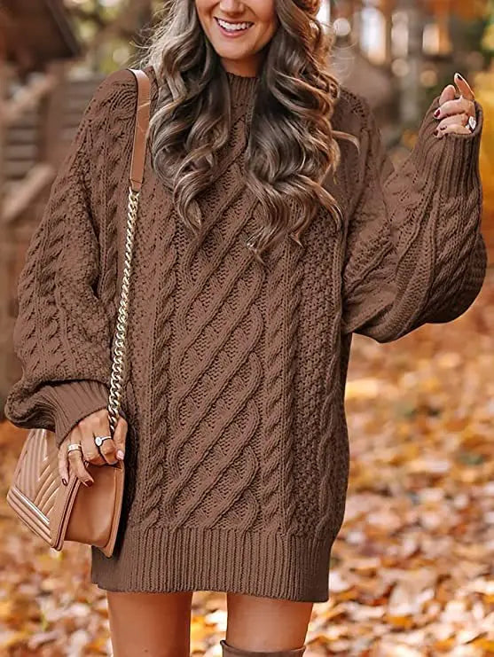 Winnifred | Cable Knit Sweater Dress with Balloon Sleeves