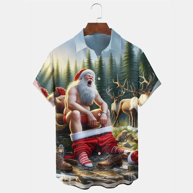 Bodhi | Printed Button-Down Short Sleeve Christmas Blouse for Men