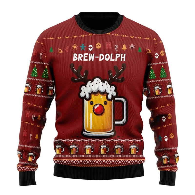 Dexter | Beer Print Crew Neck Christmas Sweater for Men