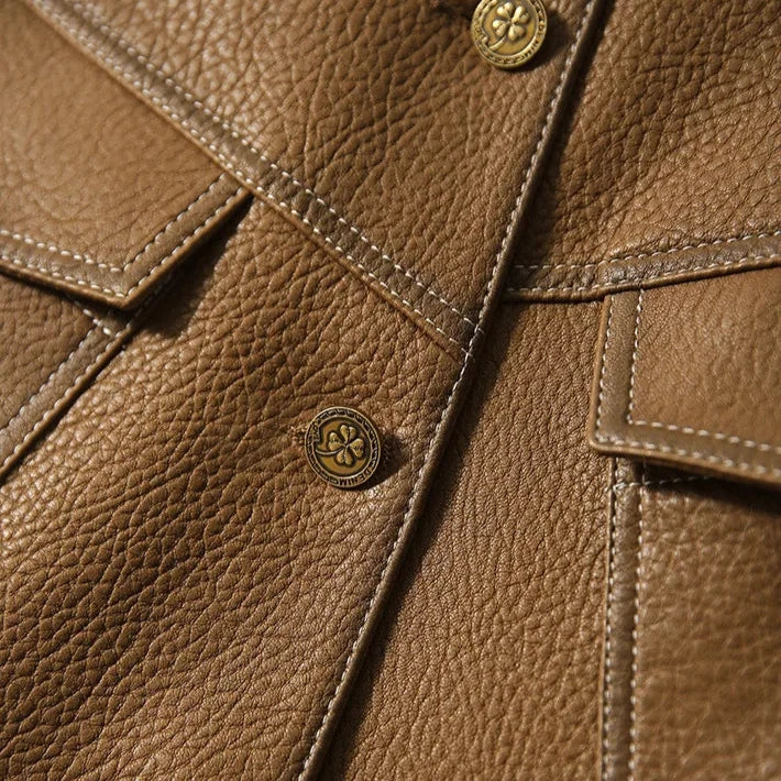 Dietlinde | Notch Lapel Leather Jacket with Patch Pockets