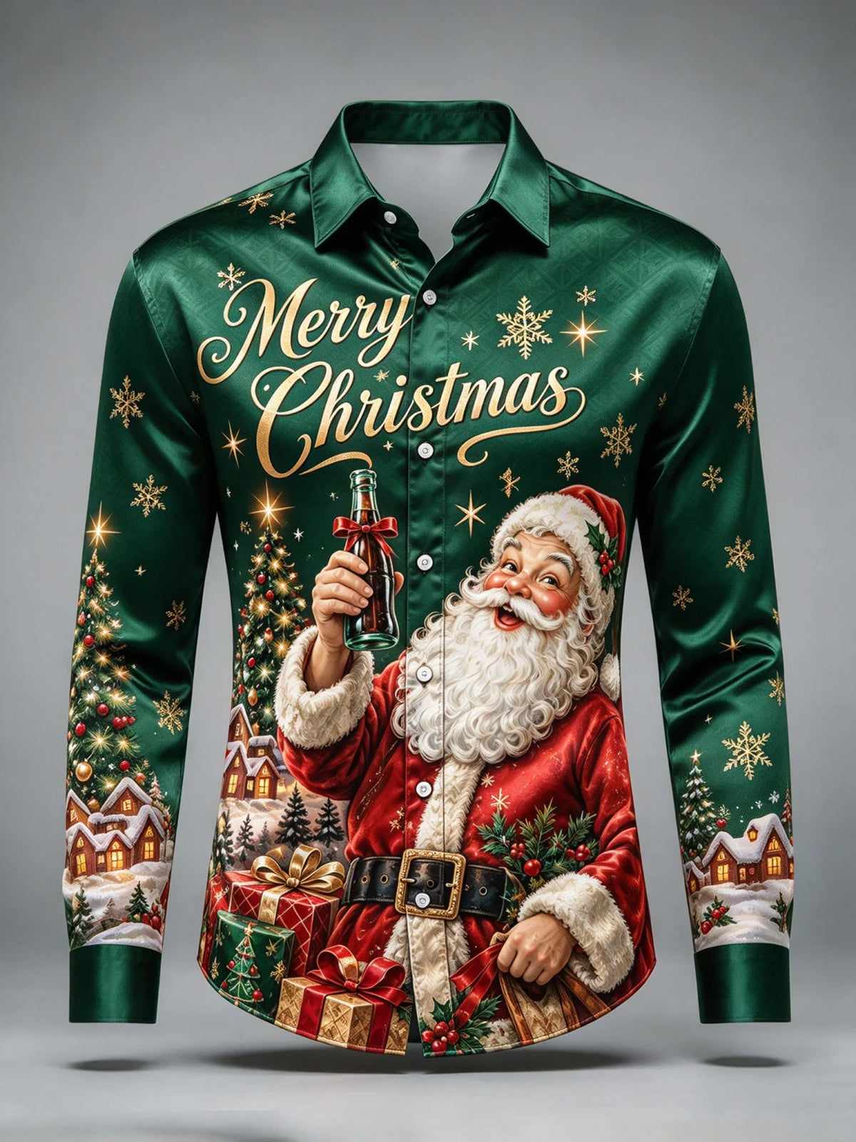 Darian | Santa Print Button-Front Christmas Blouse for Men