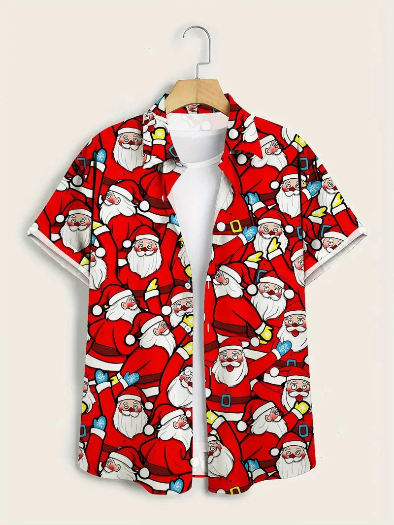 Hannes | Printed Button-Down Short Sleeve Christmas Blouse