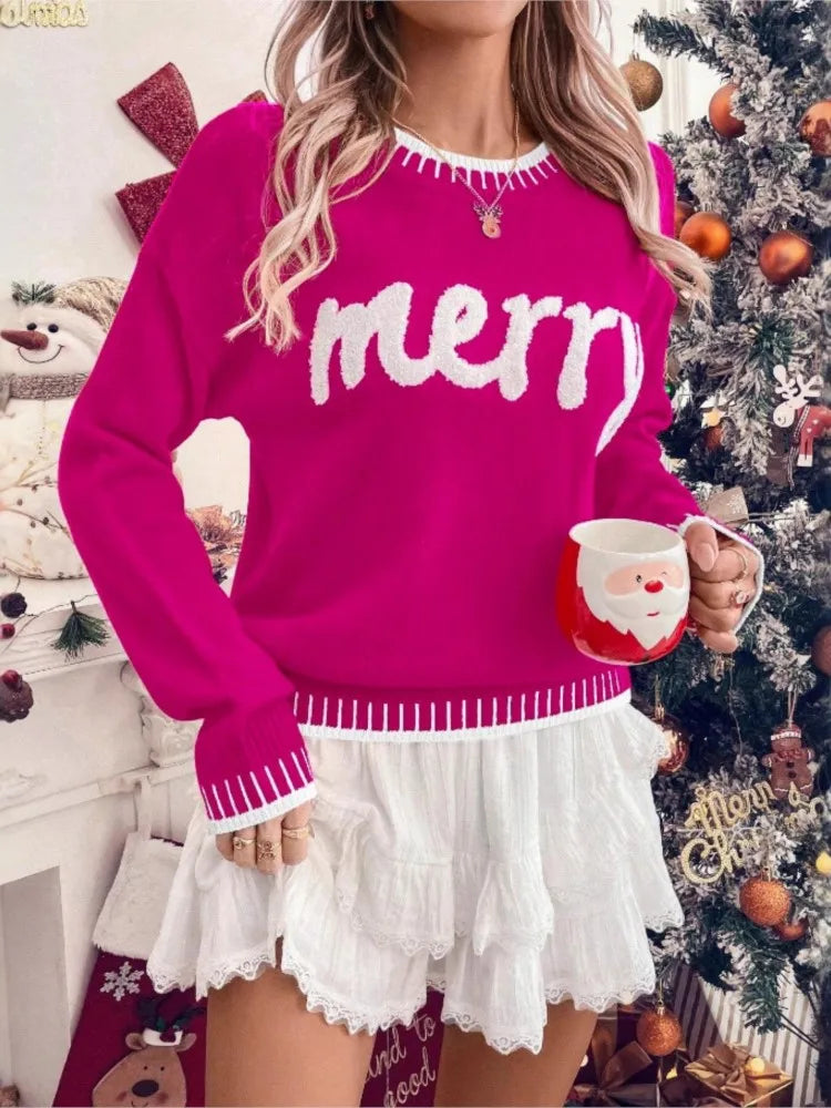 Carola | Christmas Sweater with Embroidered Crew Neck for Women