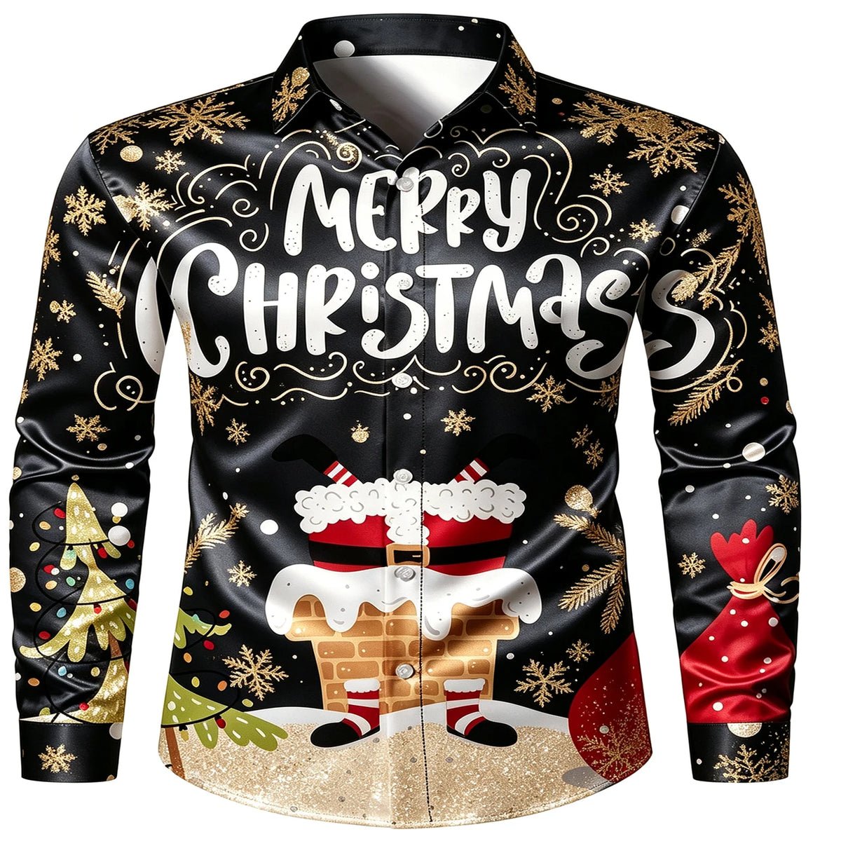 Lennert | Santa Chimney Print Button-Down Christmas Blouse