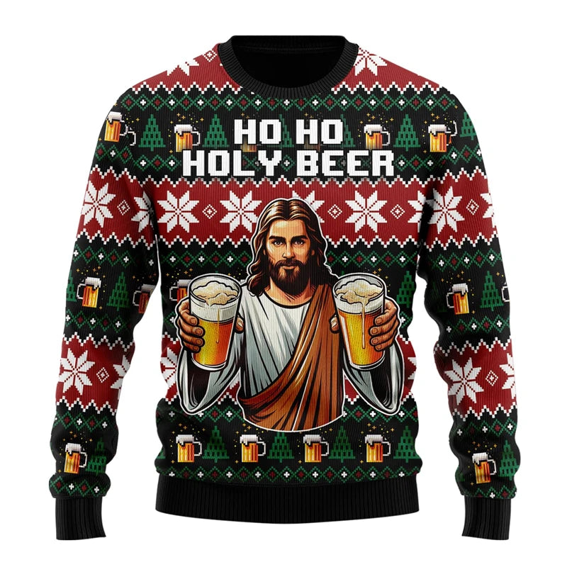 Dexter | Beer Print Crew Neck Christmas Sweater for Men