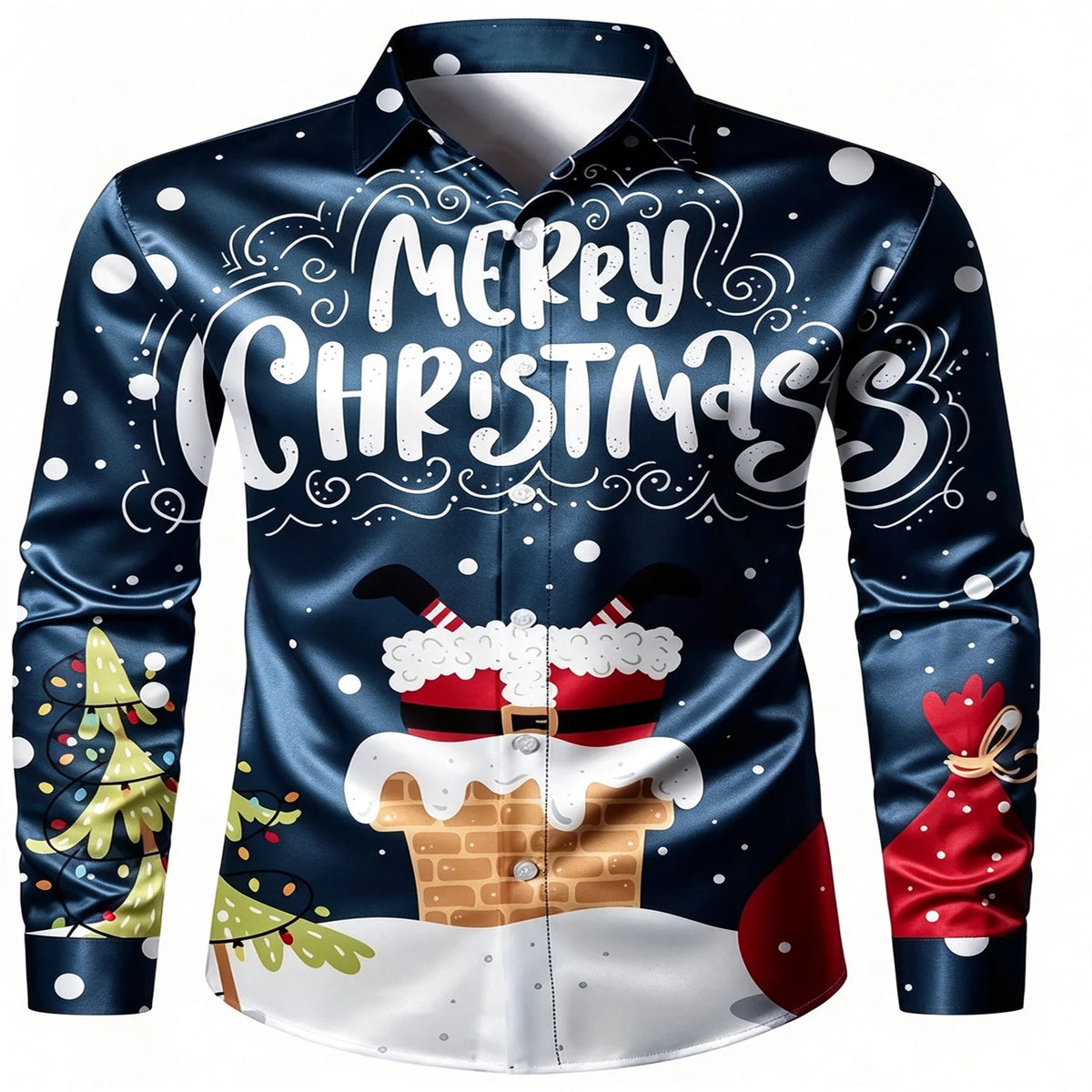 Lennert | Santa Chimney Print Button-Down Christmas Blouse