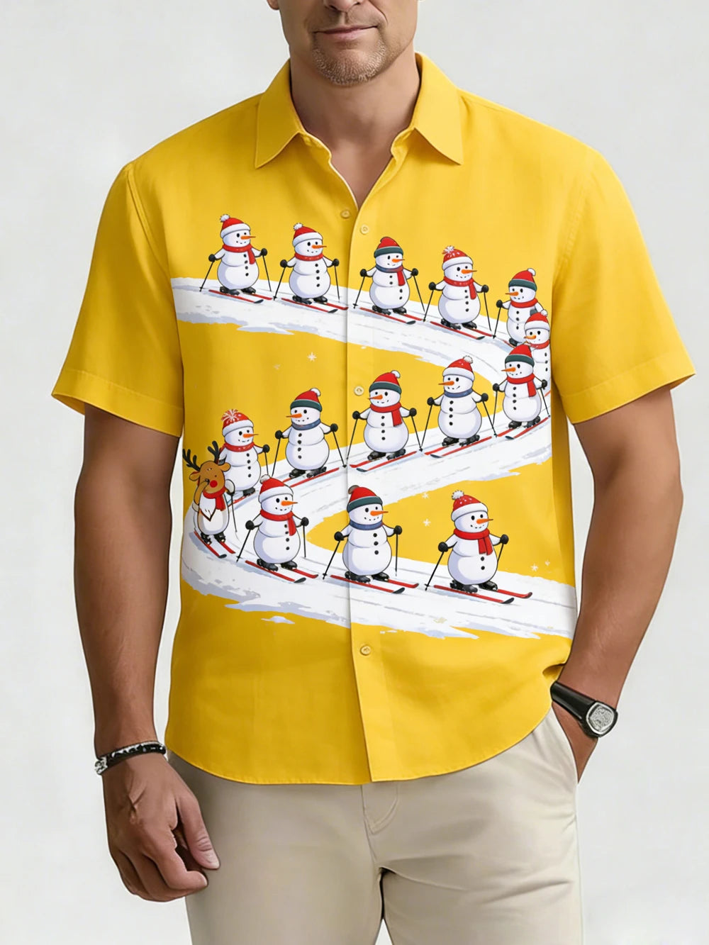 Emeric | Festive Print Short Sleeve Christmas Blouse for Men