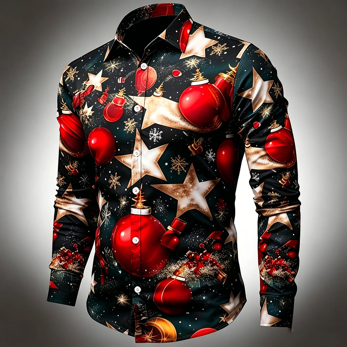Benoit | Star & Snowflake Print Christmas Blouse for Men
