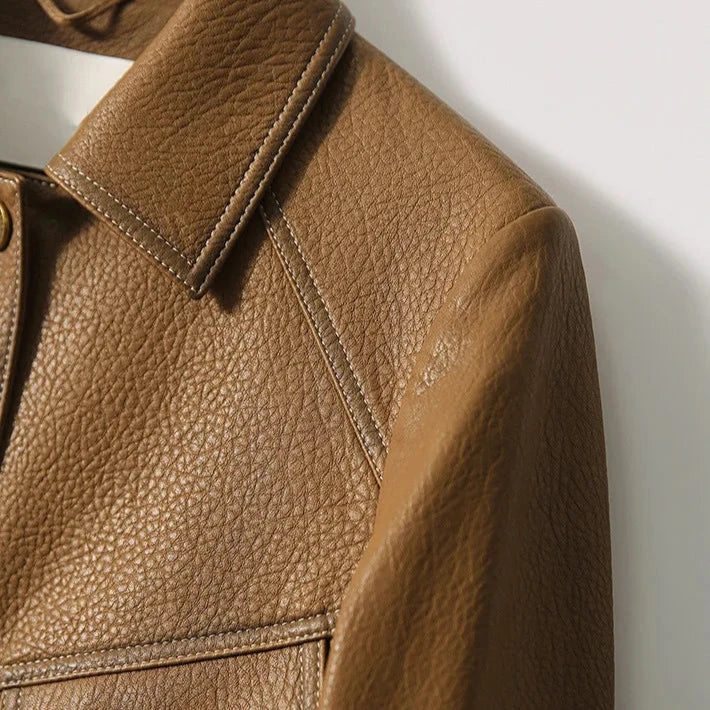 Dietlinde | Notch Lapel Leather Jacket with Patch Pockets