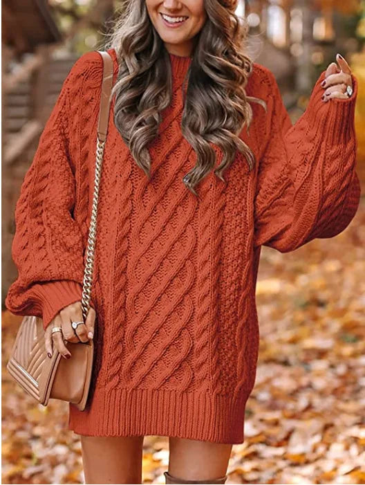 Winnifred | Cable Knit Sweater Dress with Balloon Sleeves