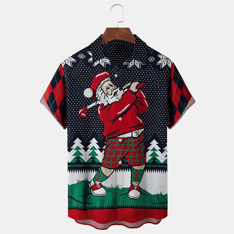Bodhi | Printed Button-Down Short Sleeve Christmas Blouse for Men