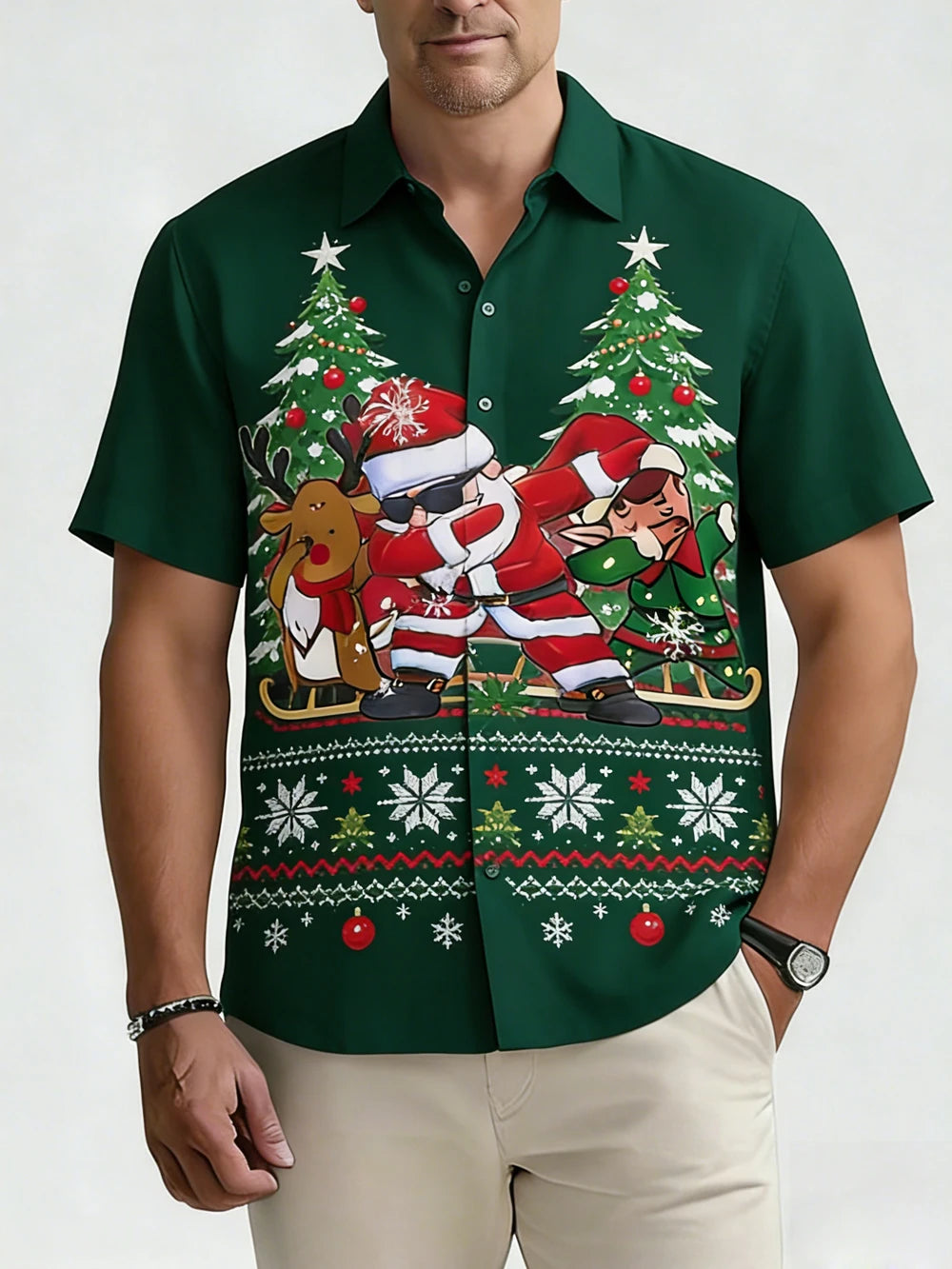 Emeric | Festive Print Short Sleeve Christmas Blouse for Men