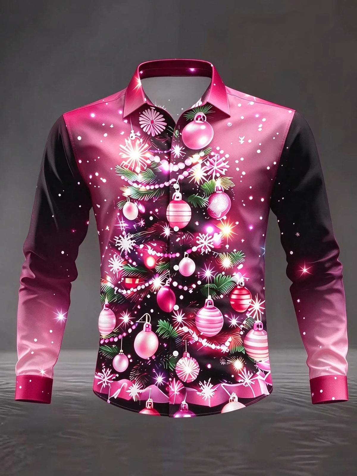 Mathieu | Satin Christmas Blouse with Snowflake Print for Men