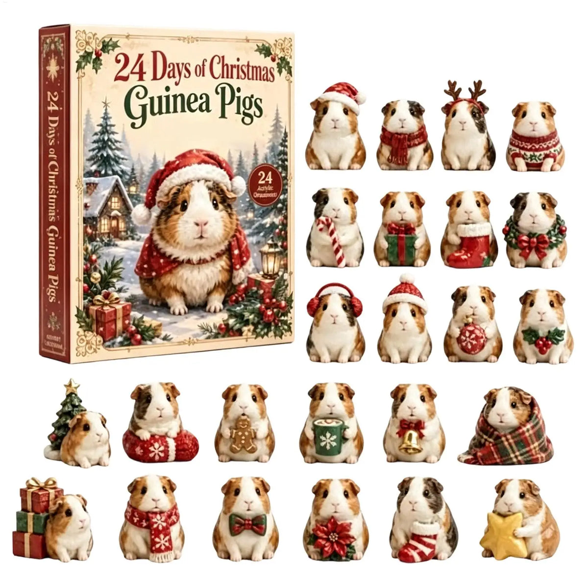 GUINEA PIG ORNAMENT ADVENT CALENDAR – 24 CLEAR ACRYLIC PIECES