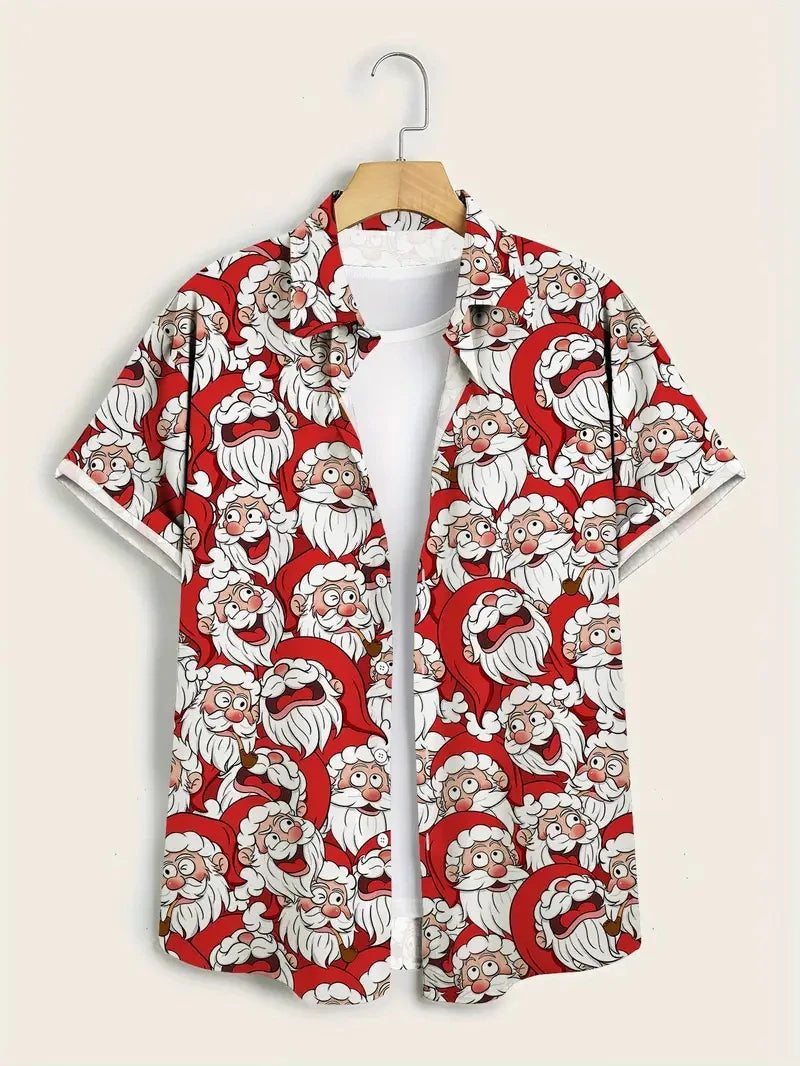 Hannes | Printed Button-Down Short Sleeve Christmas Blouse