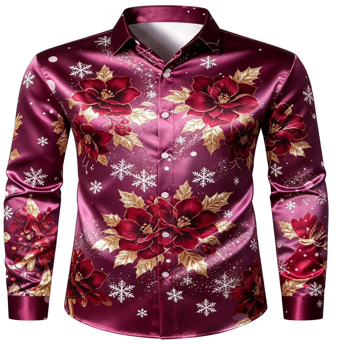 Lennert | Santa Chimney Print Button-Down Christmas Blouse
