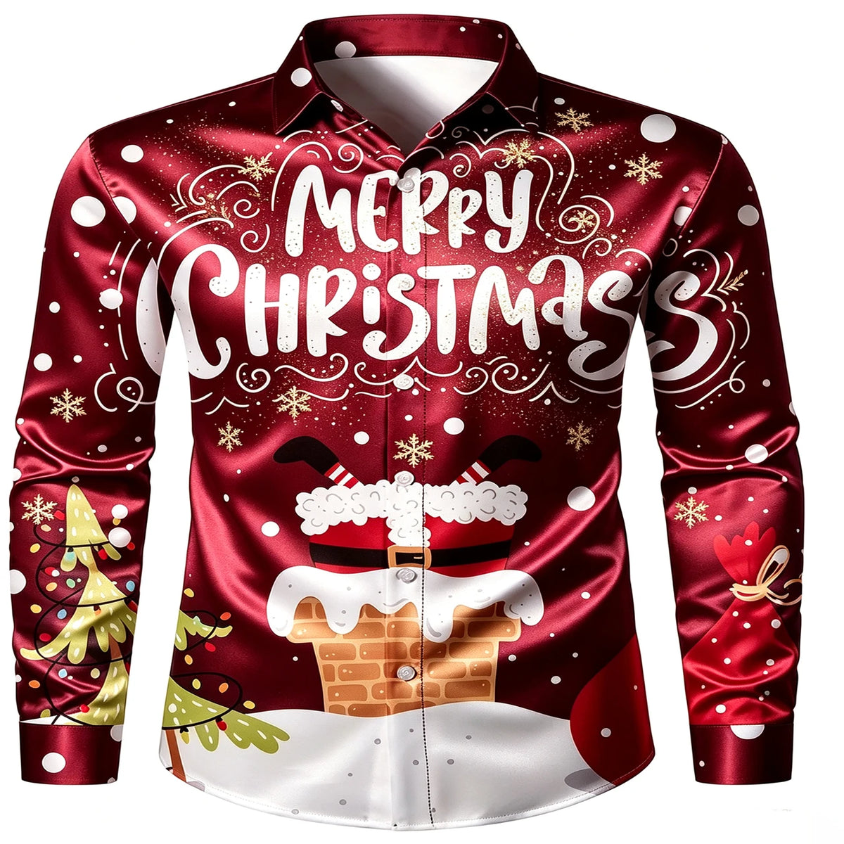 Lennert | Santa Chimney Print Button-Down Christmas Blouse