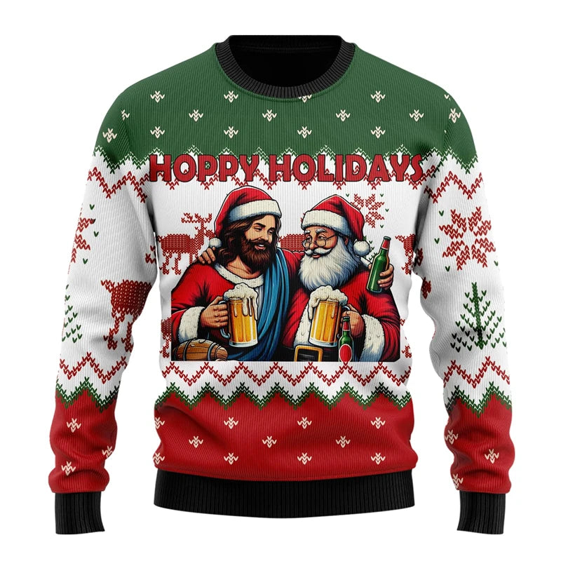 Dexter | Beer Print Crew Neck Christmas Sweater for Men