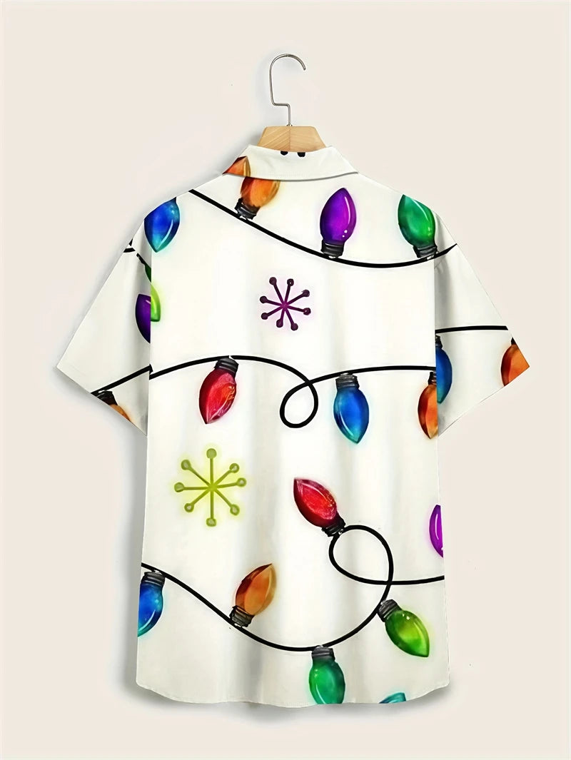Henning | Santa Print Short Sleeve Christmas Blouse for Men