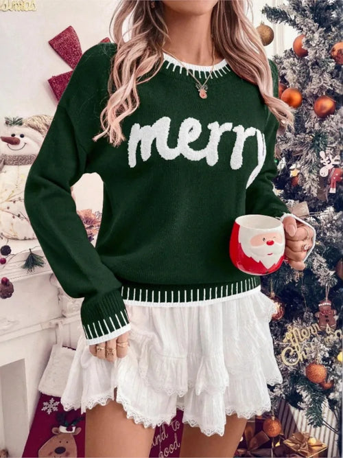 Carola | Christmas Sweater with Embroidered Crew Neck for Women