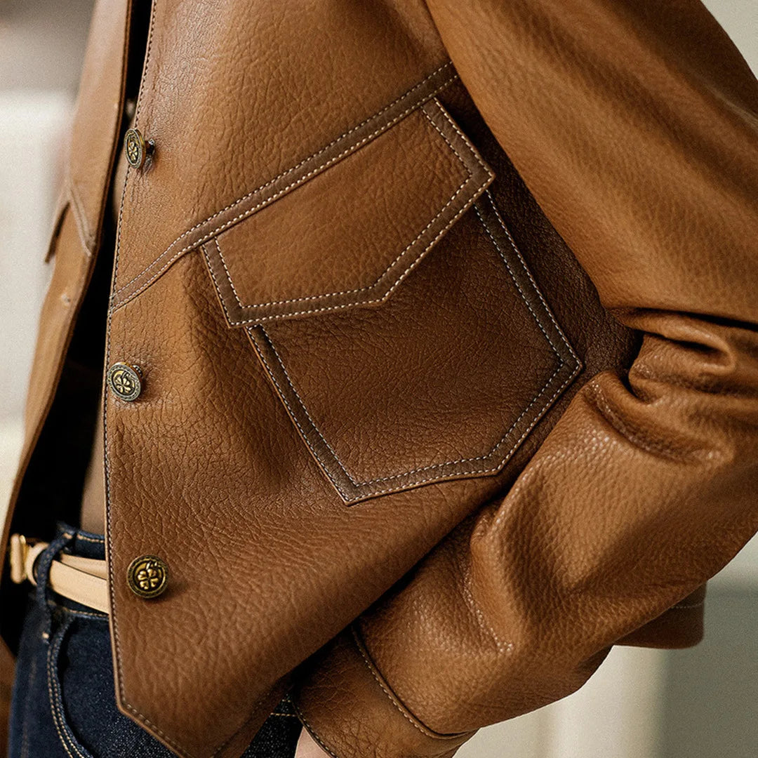 Dietlinde | Notch Lapel Leather Jacket with Patch Pockets
