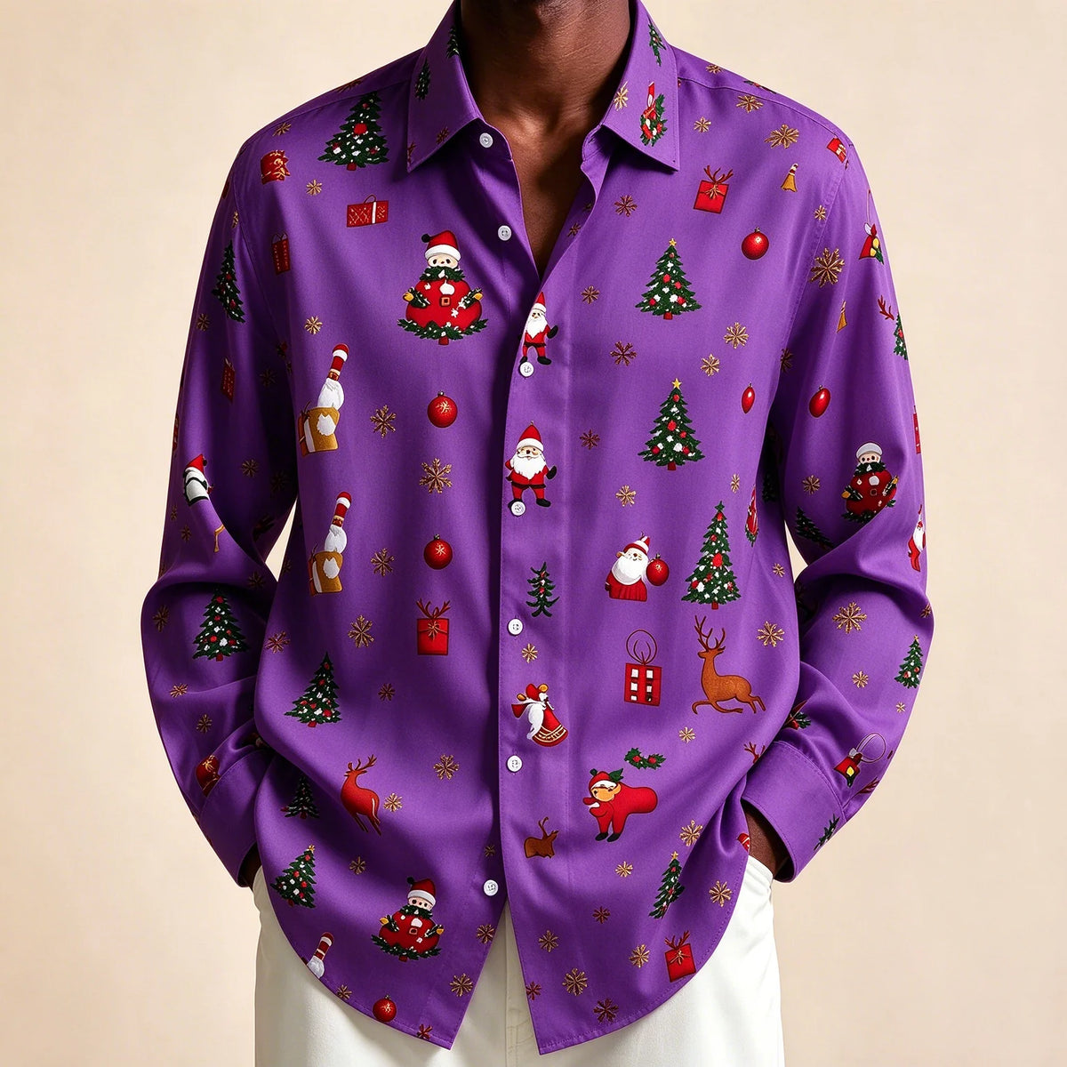 Preston | Festive Christmas Blouse with Santa Print for Men