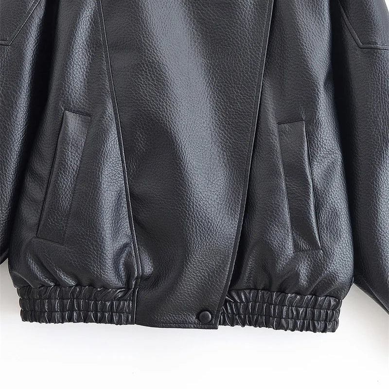 Dorianne | Notch Lapel Longline Leather Jacket for Women