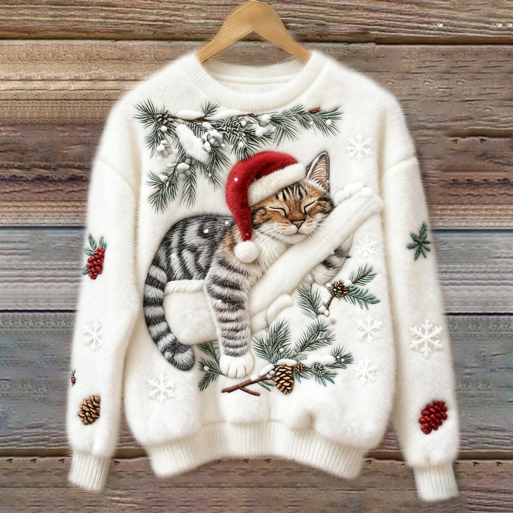 Otje | Christmas Sweater for Women with Cat Print Crew Neck