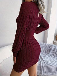 Gonneke | Cable Knit Sweater Dress with V-Neck for Women