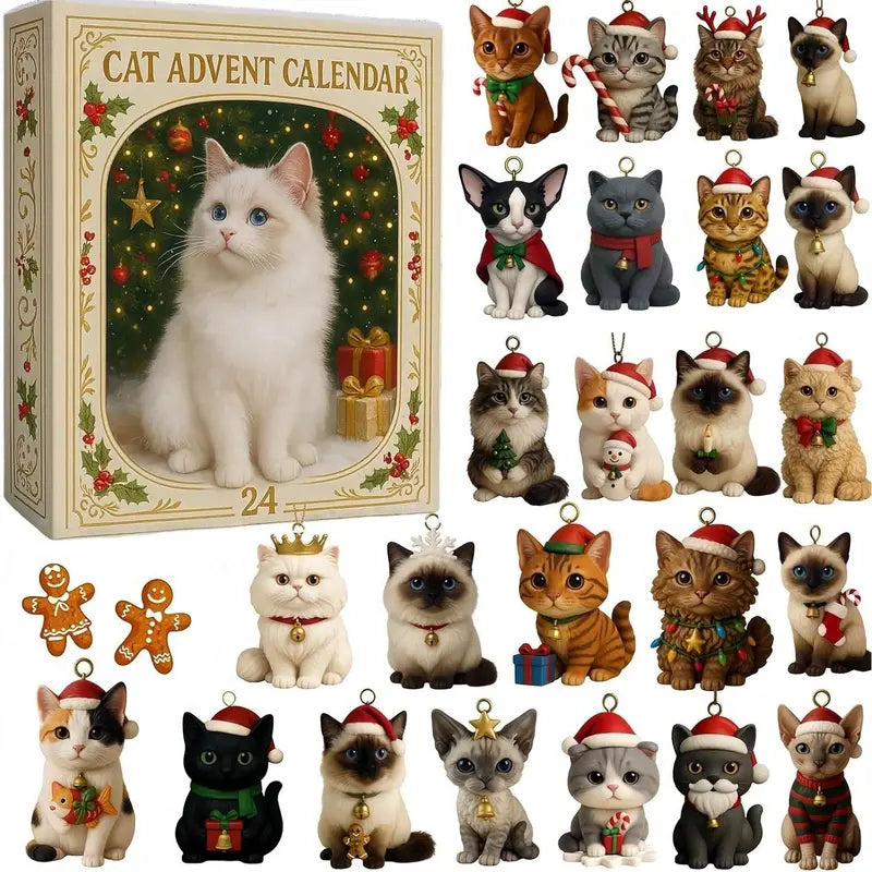 ACRYLIC CAT ORNAMENT ADVENT CALENDAR – 24 HANGING CAT CHARMS