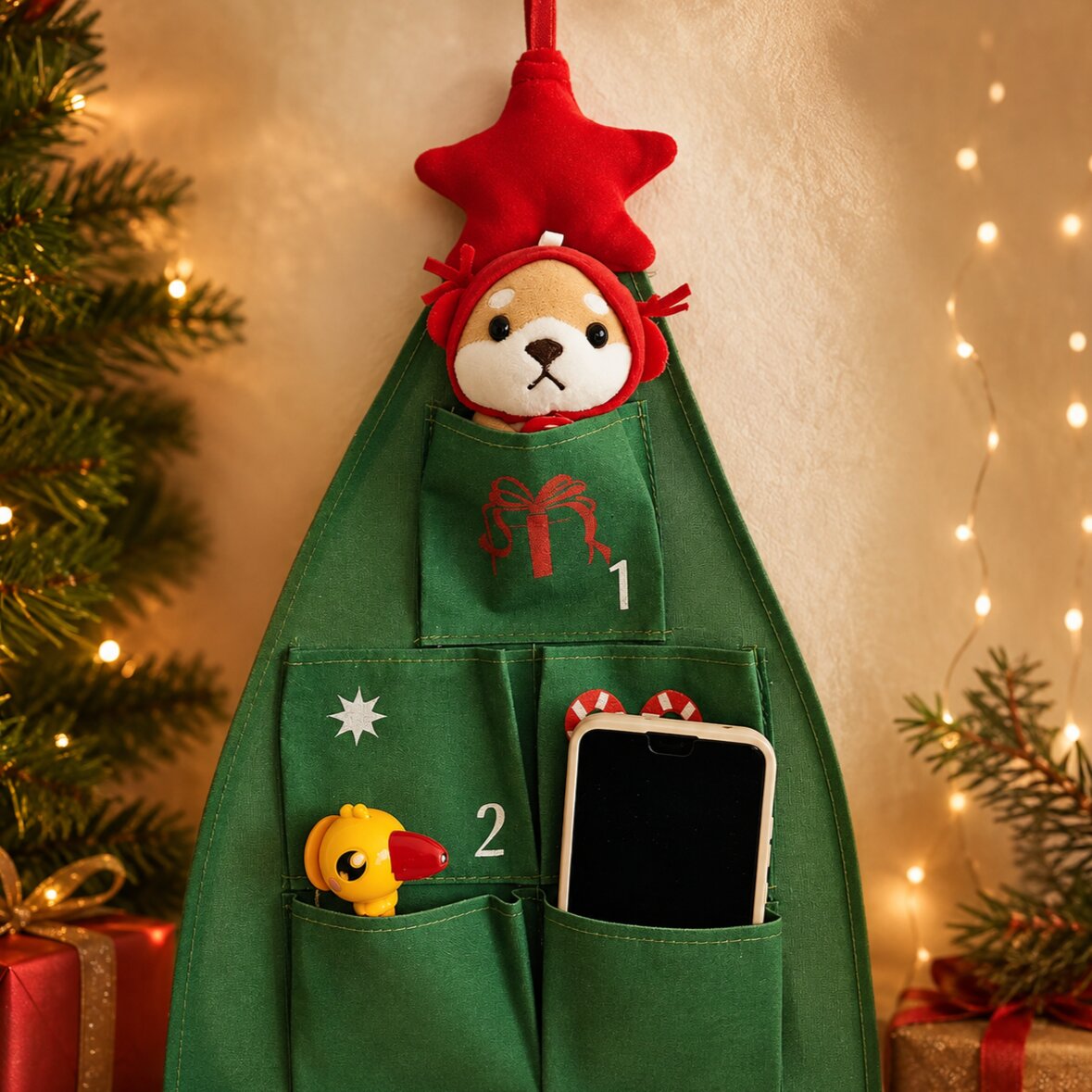 FABRIC CHRISTMAS TREE ADVENT CALENDAR – 24 REFILLABLE POCKETS
