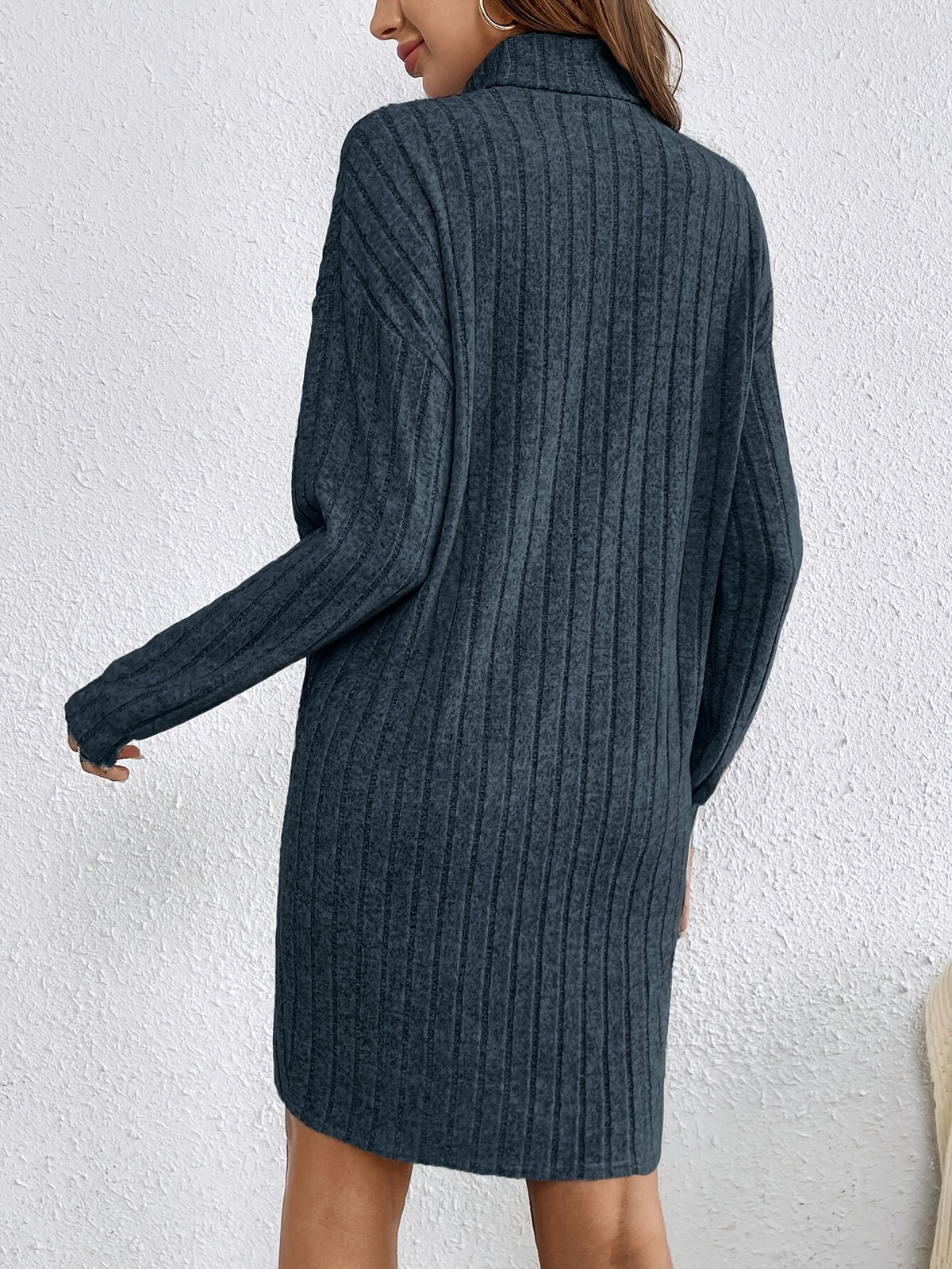 Ophelie | Ribbed Turtleneck Long Sleeve Dress for Women